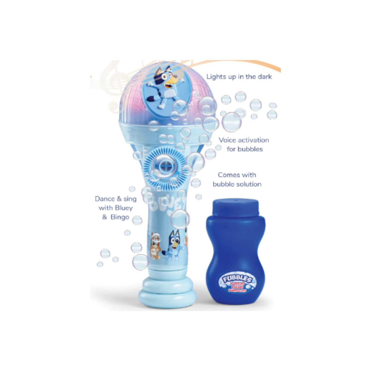 BLUEY Máquina de burbujas y micrófono de juguete con modo de Baile